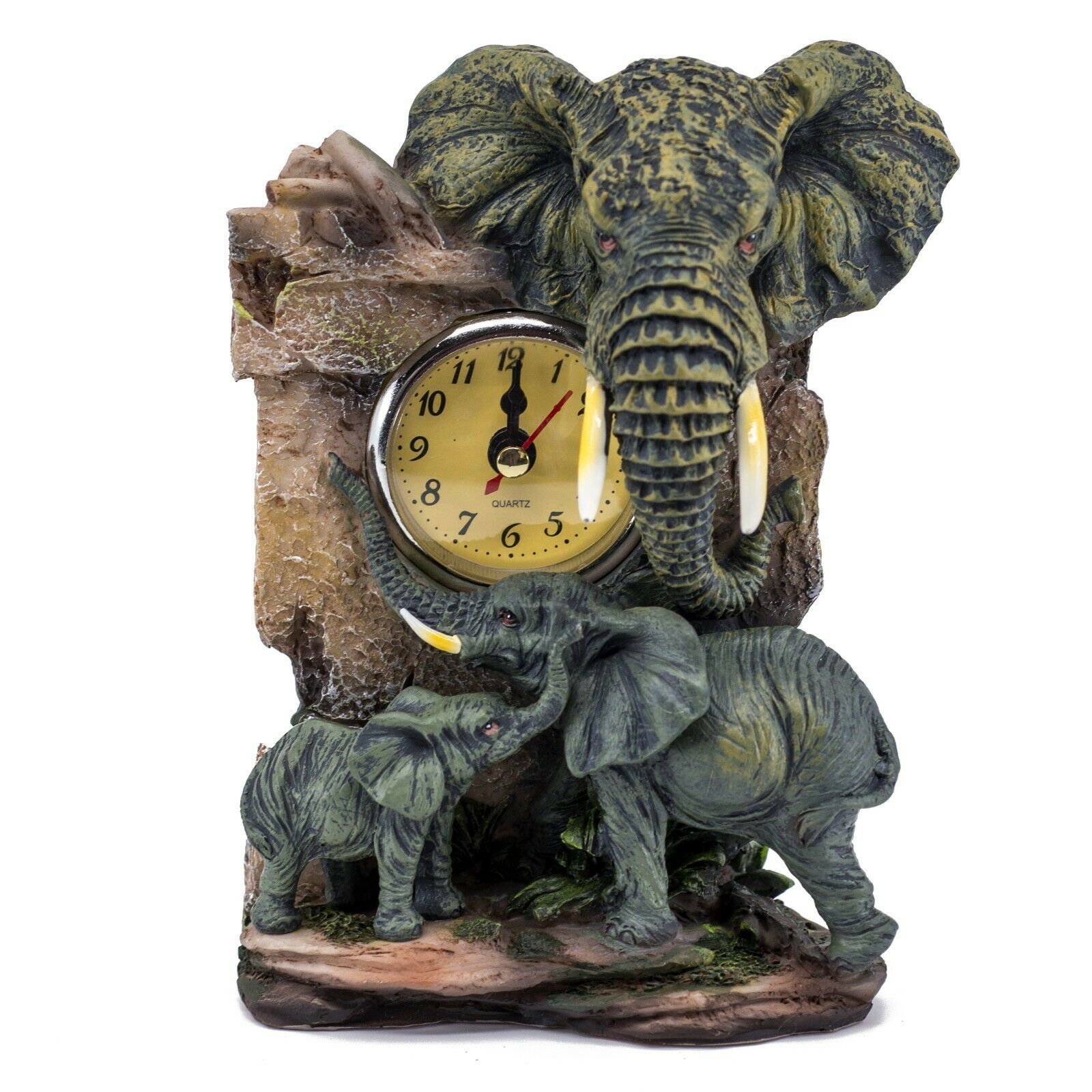 Elephant Mother With Baby Clock Figurine Resin 7 Inch High New In Box!