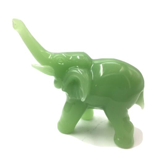 Vintage Green Jadite Jade Colored Glass Hand Blown Elephant Figurine 3”